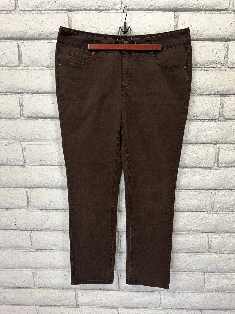 CJ Banks Chocolate Brown Slim Straight Stretch Ankle‎ Pants Women's 16W